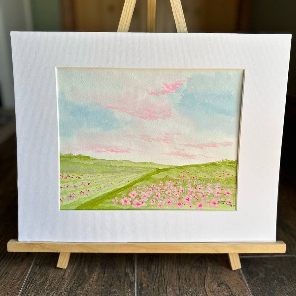 Hand-Painted Watercolor Art Pink Fields